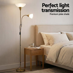 Artiss Gold Floor Lamp with Reading Light | Mother and Child Standing Lamp with 360 Flexible Gooseneck, Individual Switch & Plate Shade, E27 & E14 Bulb (Not Included) Home Living Room Office Reading