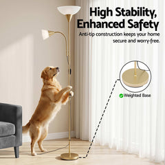 Artiss Gold Floor Lamp with Reading Light | Mother and Child Standing Lamp with 360 Flexible Gooseneck, Individual Switch & Plate Shade, E27 & E14 Bulb (Not Included) Home Living Room Office Reading