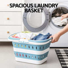 Artiss Laundry Basket Hamper Large Foldable Washing Clothes Storage Organiser Blue