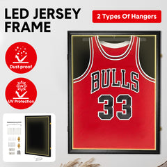 LED Jersey Display Frame with LED Light Sports Shirt Lockable Box Wall Mounted Display Cabinet Shirts Display Showcase Frame with UV Protection