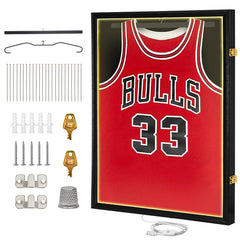 LED Jersey Display Frame with LED Light Sports Shirt Lockable Box Wall Mounted Display Cabinet Shirts Display Showcase Frame with UV Protection