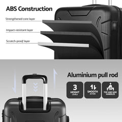 Wanderlite 28 Inch Luggage with TSA Lock Spinner Travel Suitcase Carry On Hard Shell Luggage Case Black
