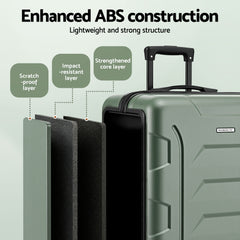 Wanderlite 3pcs Luggage Suitcase Set Trolley Travel TSA Lightweight Hard Case Grey Green