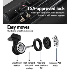 Wanderlite 24 Inch Luggage with TSA Lock Spinner Travel Suitcase Carry On Hard Shell Luggage Case Black