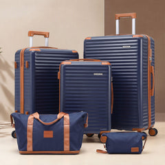 Wanderlite 5pcs Luggage Suitcase Set Trolley Travel TSA Lightweight Hard Case Navy Brown