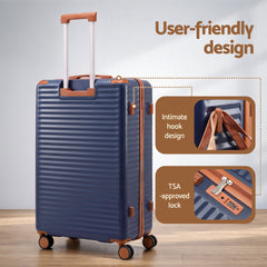 Wanderlite 5pcs Luggage Suitcase Set Trolley Travel TSA Lightweight Hard Case Navy Brown
