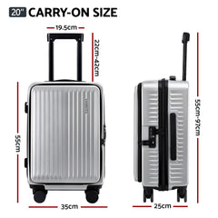 Wanderlite 20" Luggage Suitcase Front Pocket Travel Carry On Dual TSA Silver
