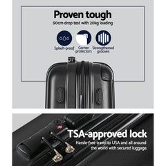 Wanderlite 3 Set Luggage 20-24-28 Inch with TSA Lock Spinner Hard Shell Travel Suitcase Luggage Organiser Case Black