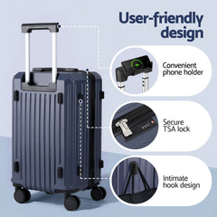 Wanderlite 2pcs Trunk Luggage Suitcase Travel Carry On TSA Lock 12" 20" Navy