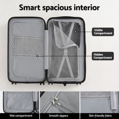 Wanderlite 28" Trunk Luggage Suitcase Travel 5 Wheels Type-C Port TSA Smoky White
