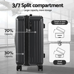 Wanderlite 4pcs Trunk Luggage Suitcase Set Travel Carry On TSA Lock Black