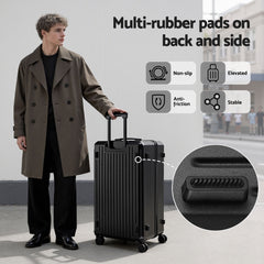Wanderlite 4pcs Trunk Luggage Suitcase Set Travel Carry On TSA Lock Black