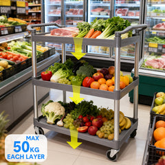 3 Tier Service Cart 1m Length Large Rolling Trolley with Handles and Swivel Wheels for Cafe Restaurant Kitchen Food Serving Catering 120kg Capacity Utility Cart