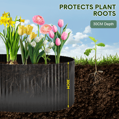 30cmx20m Corrugated Garden Edging Border Flexible Steel Tall Landscape Edging for Flower Raised Bed Lawn Yard Paver Weather Resistant Divider Black