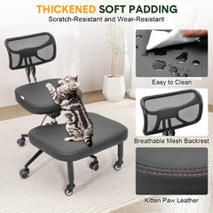 Cross Legged Office Chair Height Adjustable Meditation Chair 360 Footrest Rotating Kneeling Chair with Backrest and Wheels Home Office Yoga Chair Black