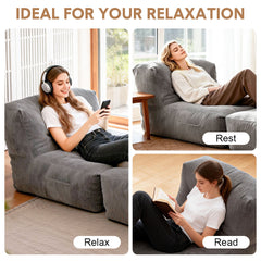 Single Lounger Chair Folding Corduroy Anti Slip Bean Bag Floor Lazy Sofa with Sponge Filler and Back Support for Living Room Bedroom Guest Room 170x85x63cm