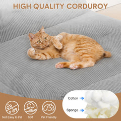 Single Lounger Chair Folding Corduroy Anti Slip Bean Bag Floor Lazy Sofa with Sponge Filler and Back Support for Living Room Bedroom Guest Room 170x85x63cm