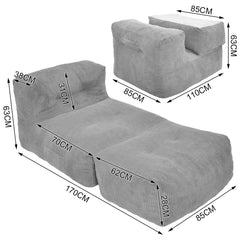 Single Lounger Chair Folding Corduroy Anti Slip Bean Bag Floor Lazy Sofa with Sponge Filler and Back Support for Living Room Bedroom Guest Room 170x85x63cm