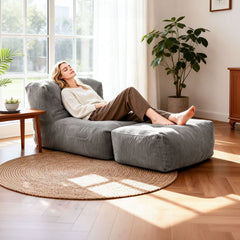Single Lounger Chair Folding Corduroy Anti Slip Bean Bag Floor Lazy Sofa with Sponge Filler and Back Support for Living Room Bedroom Guest Room 170x85x63cm