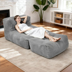 Single Lounger Chair Folding Corduroy Anti Slip Bean Bag Floor Lazy Sofa with Sponge Filler and Back Support for Living Room Bedroom Guest Room 170x85x63cm
