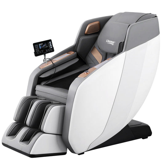 Livemor 4D Massage Chair Electric Recliner Double Core Mechanism Massager ROWA White