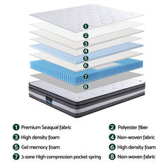 Giselle Bedding 30cm Mattress Gel Foam Pocket Spring King Single