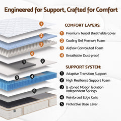 Giselle 30cm Double Spring Mattress Tencel Cover 5-Zone Firm Back Support