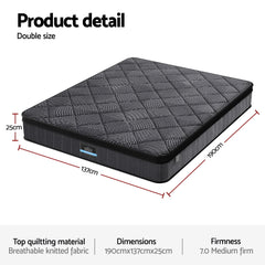 Giselle Bedding Double Mattress 25cm Pocket Spring Latex Euro Top Medium Firm Bed