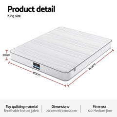 Giselle King Mattress 20cm with Reinforced Edge Support Egg-Crate Foam