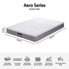 Giselle Bedding Queen Mattress 23cm Pocket Spring Mattress with Adjustable Firmness Reversible Foam Layer for Medium Firm & Firm Support Motion Isolation Bedroom Bed