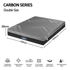 Giselle Double Mattress 26cm Firm Pocket Spring Dual Edge Support Dark Grey