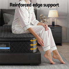 Giselle Bedding King Single Mattress 34cm Euro Top with 5-Zone Pocket Spring Support Black