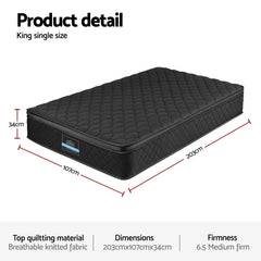 Giselle Bedding Mattress 34cm 5-Zone Pocket Spring Egg-crate Memory Foam King Single