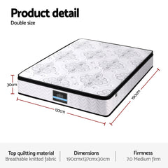 Giselle Bedding Double Mattress 30cm Pocket Spring Euro Top Medium Firm Foam