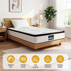 Giselle Bedding Single Mattress 30cm Pocket Spring Euro Top Medium Firm Foam
