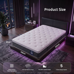 Levitex King Single Mattress Lumbar Support, 5-Zone Pocket Springs & 2-Row Hardened Edges for Deep Sleep, Cooling Gel Memory & Egg-Crate Foam
