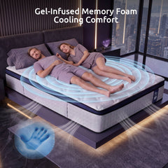 Levitex 35CM Double Mattresses Gel Memory Foam and 7-Zone Ergonomic Pocket Spring, Anti-Roll Dual-Row Edge, Undisturbed Deep Sleep For Restless Couples, Triple Cooling System