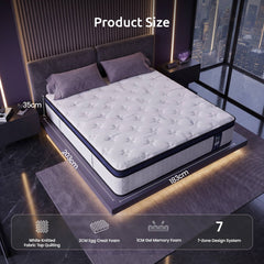 Levitex 35CM King Mattresses Gel Memory Foam and 7-Zone Ergonomic Pocket Spring, Anti-Roll Dual-Row Edge, Undisturbed Deep Sleep For Restless Couples, Triple Cooling System