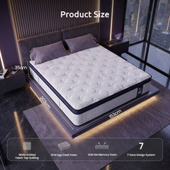Levitex 35CM Queen Mattresses Gel Memory Foam and 7-Zone Ergonomic Pocket Spring, Anti-Roll Dual-Row Edge, Undisturbed Deep Sleep For Restless Couples, Triple Cooling System
