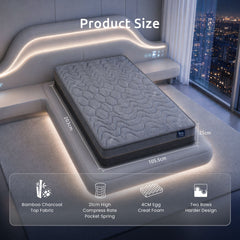 Levitex King Single Mattress 25 cm Hybrid Pocket Spring with 4cm Egg Crate Foam for Deep Sleep Bamboo Charcoal Fabric