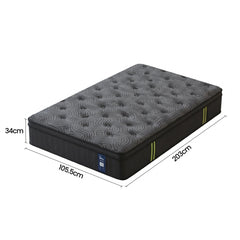 Levitex King Single Mattress 34 cm 5-Zone Pressure Relief Pocket Spring with Reinforced Edge Support & Breathable Gel Memory Foam Hybrid Mattress
