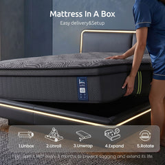 Levitex Single Mattress 34 cm 5-Zone Pressure Relief Pocket Spring with Reinforced Edge Support & Breathable Gel Memory Foam Hybrid Mattress