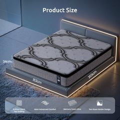 Levitex Queen Mattress 34 cm 5-Zone Pocket Spring with Latex & Memory Foam or Extra Lumbar & Shoulder Support