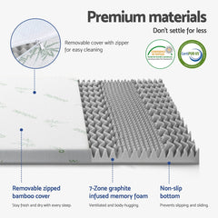 Giselle Bedding 8cm Memory Foam Mattress Topper 7-Zone Graphite Double