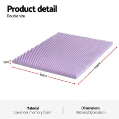Giselle 5cm Memory Foam Mattress Topper Lavender Infused Egg Crate Pad Mat Double