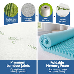 Giselle 8cm Memory Foam Mattress Topper Gel Egg Crate Foam Bamboo King Single