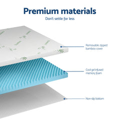Giselle 8cm Memory Foam Mattress Topper Gel Egg Crate Foam Bamboo Queen