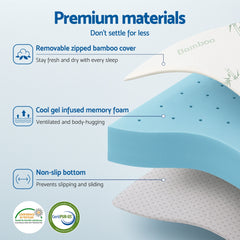 Giselle 12cm Memory Foam Mattress Topper Ventilated Cool Gel Bamboo Cover King Single