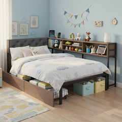 Artiss Bed Frame Single Size with 2 Drawers and Charging Station Metal Corner Bed Base