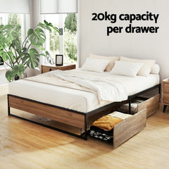 Artiss Bed Frame Metal Frame Double Size Bed Base 2 Drawers OSLO